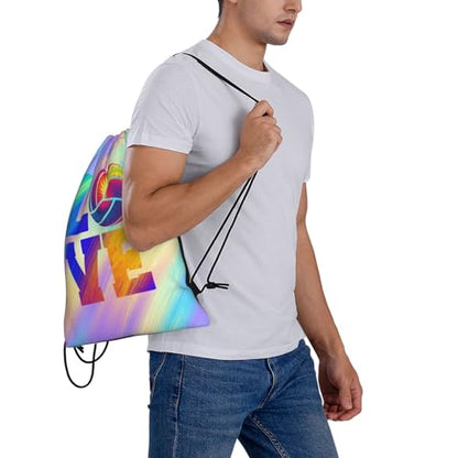 Love Volleyball Unisex Drawstring Backpack Bag Sport Gym Travel Swim Sackpack