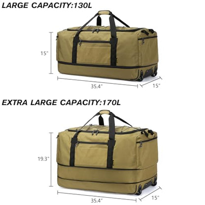 170L Extra Large Baseball Bag with Wheels Gym Duffle Softball Catchers Coach Team Equipment Bags Collapsible Rolling Travel Duffel Bat Gear Bag for Hockey Basketball Football Volleyball Soccer - color: Brown