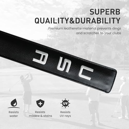 FINGER TEN Golf Alignment Stick Cover Headcover Rods Holder Case Leather 14''× 2'' in USA Black White Green Hold At Least 2 Sticks - color: Black-USA Flag