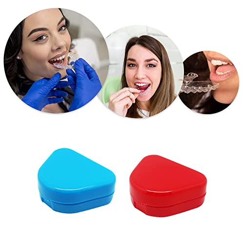 TAORANJU Retainer Case with Vent Holes, 2 Pcs Denture Cases Orthodontic Mouth Guard Case Dental Retainer Holder Braces Storage Boxes for Dentures and Braces (Red, Blue)