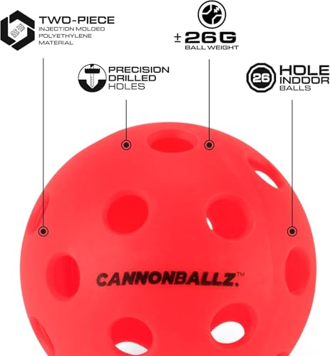 Cannonballz - Indoor Pickleball Balls Multi-Pack – 26 Hole Fluorescent Ember Pickleball Balls, USAPA Approved Indoor Pickleballs for Training, Practice & Tournament Performance - size: 300 Pack