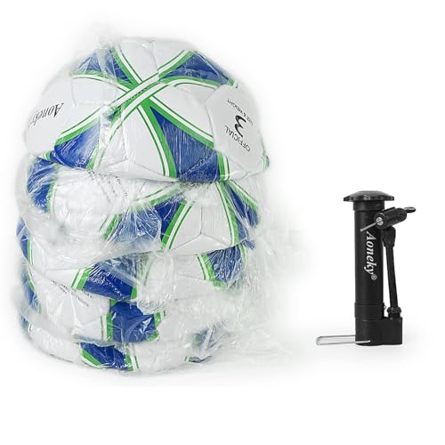 Aoneky Soccer Ball with Pump - color: 5 Pack with 1 Pump - White/Blue/Green, size: 3
