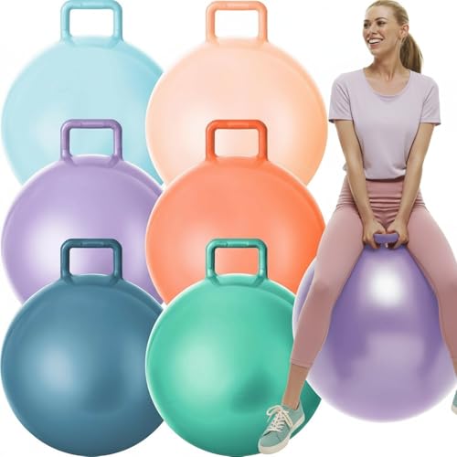 Lewtemi 6 Pcs Hopper Ball for Adults 32 Inch Jumping Hopping Inflatable Bouncing Ball with Handle and Air Pump for Indoor Outdoor Games Sport Exercise Fun Easter Basket Stuffers Gifts(Morandi Color) - color: Morandi Color, size: 32 Inch