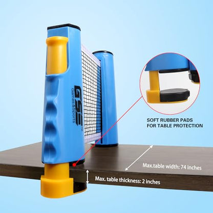 GSE Games & Sports Expert Adjustable Retractable Ping Pong Net Set & Post. Professional Table Tennis Rackets and Balls, Net with Posts and Storage Bag - Pingpong Paddle and Game Table Accessories. | Adjustable - color: Table Tennis Set-Blue