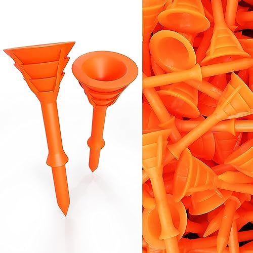 FINGER TEN Golf Tees Plastic Unbreakable Tee 3 1/4 Inch 12/24/60 Pack, Durable Stable Golf Tee 4 Colors Available for Practice - color: Orange, size: 3 1/4 Inch(24 Pack)