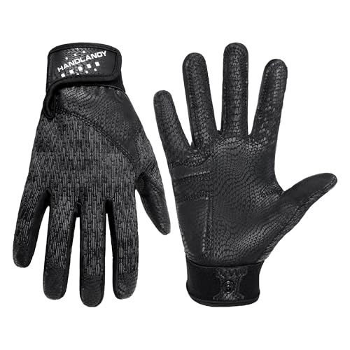 HANDLANDY Baseball Batting Gloves for Adult Youth, Grip Breathable Softball Batting Gloves Fit Men Kids Boys Girls - color: Raven Black-Adult, size: Adult X-Large