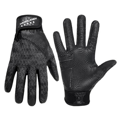 HANDLANDY Baseball Batting Gloves for Adult Youth, Grip Breathable Softball Batting Gloves Fit Men Kids Boys Girls - color: Raven Black-Adult, size: Adult X-Large