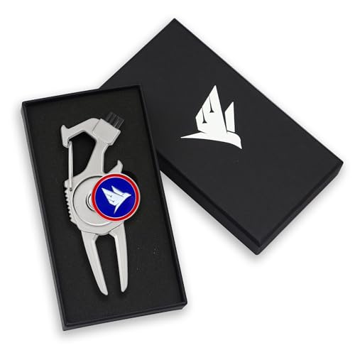 SWIFTEE Golf Divot Pitch Mark Repair Tool 7-in-1 - Club Holder, Brush, Clip Buckle, Groove Cleaner, Bottle Opener, Ball Marker, Divot Tool - Gift Box Included - color: USA Edition