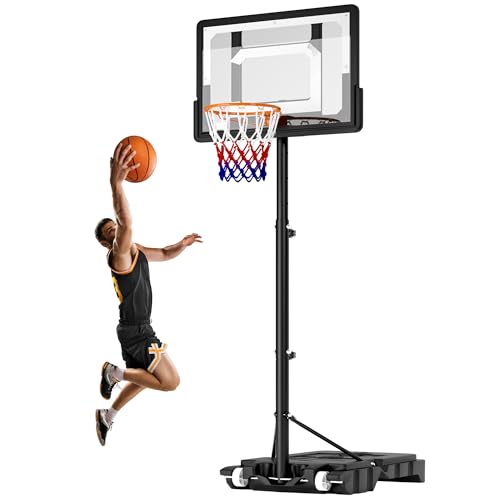 DlandHome Basketball Hoop, 5.2-6.8FT Height Adjustable,Portable Basketball Hoops & Goals for Teenagers Youth, Wheels for Driveway, Park, Gym, Indoor Outdoor Use