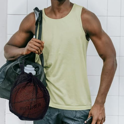 Single Mesh Ball Bag with Extra-Large Opening and Zipper Pocket - Basketball Bag with Quick-Release Buckle - Fits Most Backpacks - for Basketball, Soccer, Volleyball