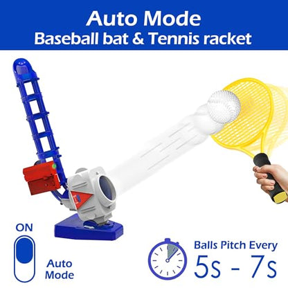 iPlay, iLearn Kids Pitching Machine Toys, 2 in 1 RC Baseball Tennis Pitcher, Auto Ball Launching Bat, Boy Outdoor Outside Sports Backyard Game, Birthday Gift 5 6 7 8 10 12 Yr Youth-Partially Assembled - style: Partially Assembled