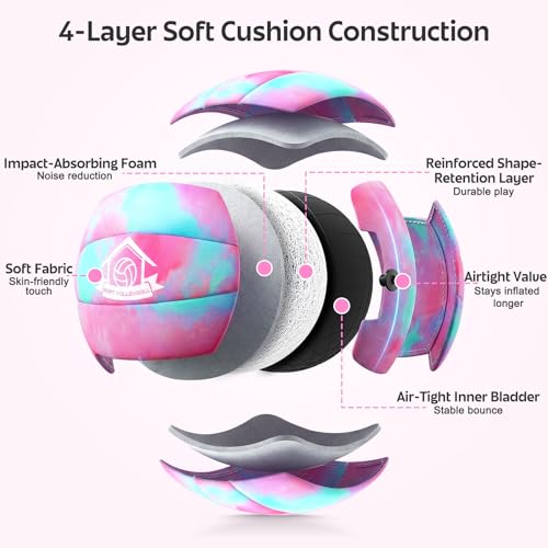Soft Indoor Volleyball, Cushioned Cover Training Ball for Beginners, Silent Indoor Volleyball with Pump, Lightweight Official Size 5 Volleyballs for House Games & Practice