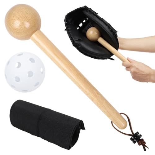 Glove Break-in Tool Kit for Baseball Mitts, Wooden Mallet with Grip, Elastic Wrap, and Plastic Ball Included for Pocket Shaping