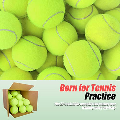 GKK 27 Pack Tennis Balls,Training Tennis Ball Pressure-Less Practising Bulk Tennis Balls for Youth/Beginners/Pet Dogs High Altitude Playing Balls - color: yellow