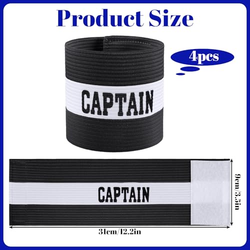 4Pcs Captain Armbands, Captain Arm Bands, Black Adjustable Soccer Captains Armband, Football Rugby Basketball Player Band for Adult Youth Soccer Volleyball Team - color: Black