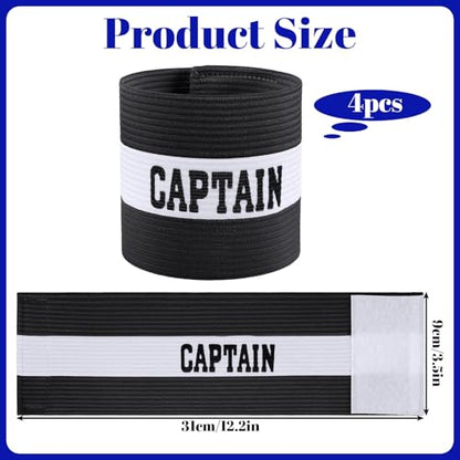 4Pcs Captain Armbands, Captain Arm Bands, Black Adjustable Soccer Captains Armband, Football Rugby Basketball Player Band for Adult Youth Soccer Volleyball Team - color: Black