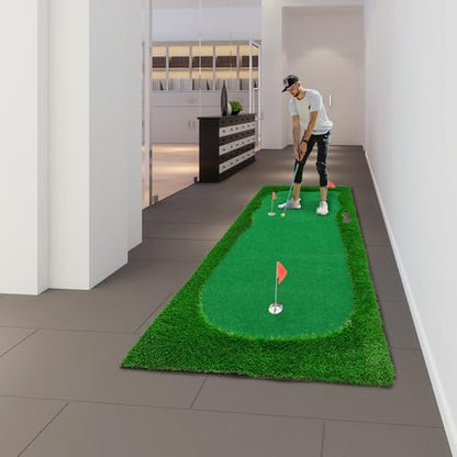 Premium Golf Putting Green Mat for Indoor & Outdoor, 3 Holes with Flags, Realistic Turf & Non-Slip Base, Practice Putting Mat with 6 Balls & Slope Pads - size: 9'10" x 4'11" (L x W)