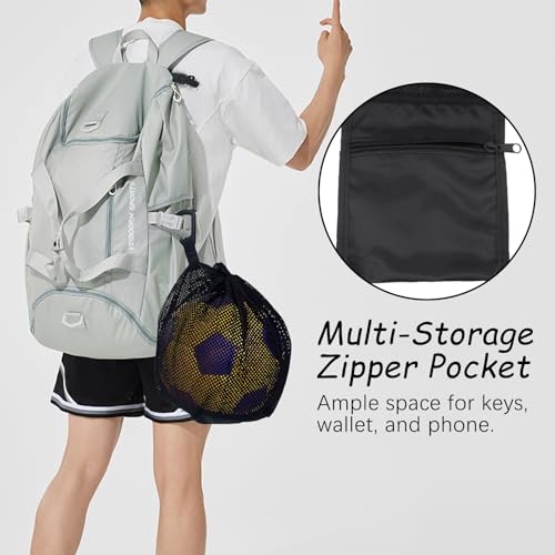Single Mesh Ball Bag with Extra-Large Opening and Zipper Pocket - Basketball Bag with Quick-Release Buckle - Fits Most Backpacks - for Basketball, Soccer, Volleyball