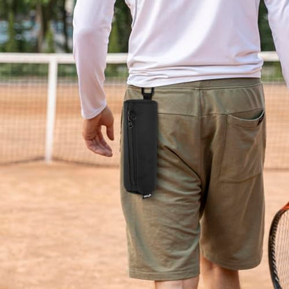 Cosmos Pickleball Ball Holder, Portable Carrying Storage Bag with Hook, Travel Accessory Pouch Holds 3 Pickleball Balls - color: Black