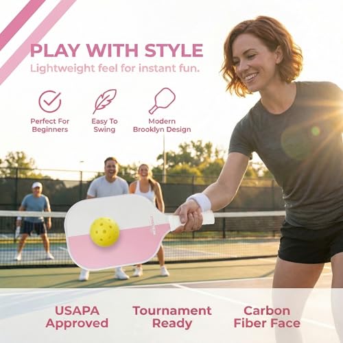 – Carbon Fiber Pickleball Paddles – USAPA Approved, Honeycomb Core, Cushioned Grip, Lightweight Design – Single Paddles & Paddle Sets - color: Pink/White - Single Paddle