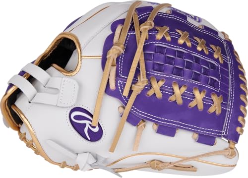 Rawlings | Liberty Advanced Color Series Fastpitch Softball Glove - color: White / Purple / Gold | X-Laced Basket Web, size: 12.5" | Utility