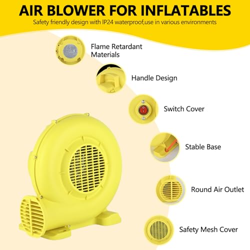 Bounce House Blower, 550W/0.74HP Portable Air Blower for Inflatable, Powerful Inflatable Bubble House Blowers Fan Pump for Inflatable Bouncy Castle, Water Slide, Jumper