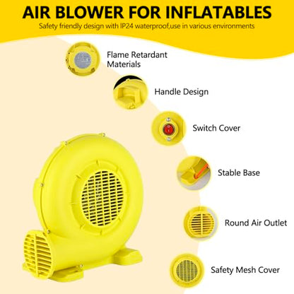 Bounce House Blower, 550W/0.74HP Portable Air Blower for Inflatable, Powerful Inflatable Bubble House Blowers Fan Pump for Inflatable Bouncy Castle, Water Slide, Jumper