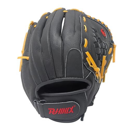 PHINIX 12 1/2 Inch Slowpitch All Pigskin Softball Gloves Multiple Colors - color: Black