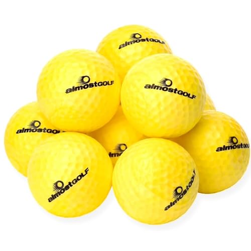 Best Practice Golf Balls on The Planet. Perfect for Golf Training. Solid Contact for Great Feedback. Limited Flight for Backyard use. Safe for Indoors. by AlmostGolf (10 Pack Yellow)