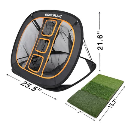 Professinoal Golf Chipping Net with Golf Hitting Mat,12 Practice Foam Balls and 2 Pixing Pins, for Indoor and Outdoor Target Chipping Training - style: Chipping Net+Tri-Turf Hitting Mat