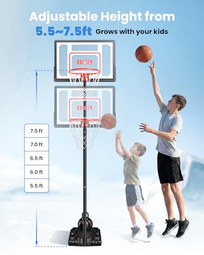 IGL Kids Basketball Hoop Outdoor Adjustable, 33 Inch Portable Basketball Goal with PC Backboard, Fillable Base & 40 lb Weight Ball for Backyard & Driveway - color: Red-Standard