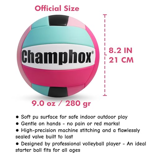 Soft Volleyball Ball Pink Size 5 for Teen Youth Girls Kids Beginners Team Skills Practicing Training Indoor Outdoor Water Play Beach Pool Volley Ball with Pump & Mesh Bag 2026