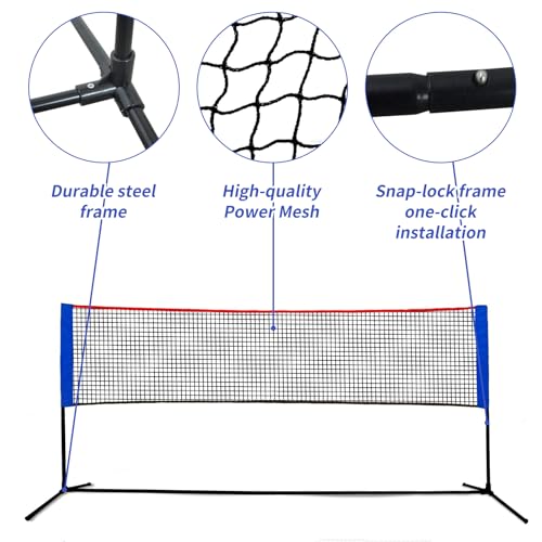 Badminton Net - Height Adjustable Portable Pickleball & Volleyball Net - 10 FT Wide Foldable Soccer Tennis Net with Poles for Kids Backyard Games Indoor Outdoor Use
