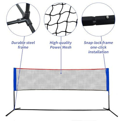Badminton Net - Height Adjustable Portable Pickleball & Volleyball Net - 10 FT Wide Foldable Soccer Tennis Net with Poles for Kids Backyard Games Indoor Outdoor Use