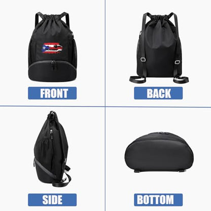FOECBIR Sports Drawstring Backpack with Shoe Compartment & Reflective Safety Strips, Large Capacity Basketball Bag Water Resistant Side Mesh Pockets for Men Women (American Flag) - color: American Flag