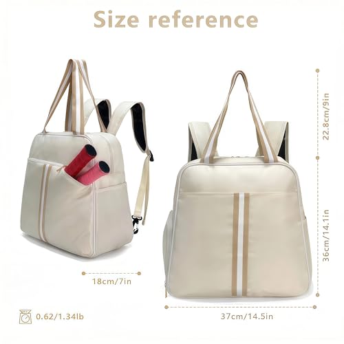 Pickleball Bag for Women Men, Large Pickleball Backpack with Shoe Compartment, Pickle Ball Bag with Paddle Cover Pocket Holds 2 Paddles - color: Ivory