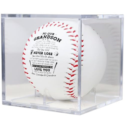 SYNGUCK Baseball Gift for Grandson-Clear Acrylic Display Case-Heartfelt Grandparents to Grandson Baseball with Inspirational Message - Perfect Birthday, Graduation Gift - style: Love,grandpa&grandma