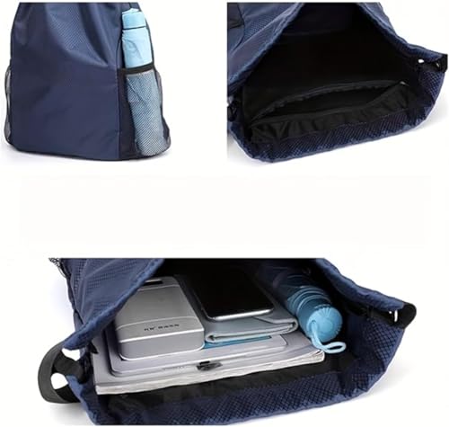 Unisex Drawstring Basketball Backpack with Side Pockets, Waterproof Lightweight & Durable Sack Bag for Sports & Gym - color: Grey