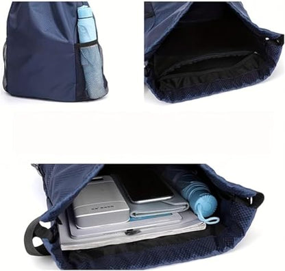 Unisex Drawstring Basketball Backpack with Side Pockets, Waterproof Lightweight & Durable Sack Bag for Sports & Gym - color: Grey