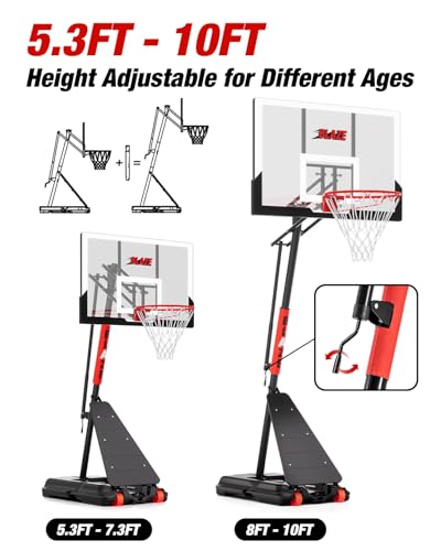 Basketball Hoop Outdoor 10 FT Height Adjustable, Portable Basketball Goals Systems with 45" Backboard for Youth Adults Kids - Backyard, Driveway, Indoor Play