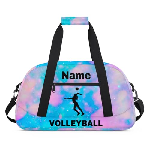 Custom Sport Duffel Bag Volleyball Personalized Name Sports Bag Overnight Weekender Bag Waterproof Travel Sport Gym Bags, Blue Pink Glitter - color: Blue Pink, style: Volleyball