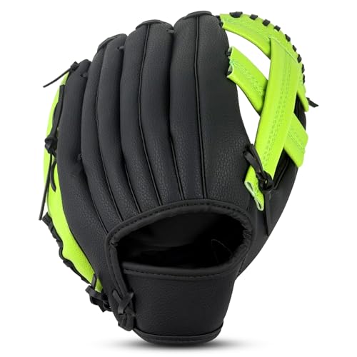 Baseball Glove, Softball Glove, Baseball Mitt, 10.5''-12.5'' for Youth Adult Training and Beginner Play, Synthetic Leather Outfield Mitts, Right Hand Throw - color: Black,Green, size: 10.5"