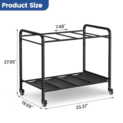 Black Yoga Mat Storage Rack Basket with Wheels, Floor-Standing Metal Yoga Mat Cart Workout Equipment for Foam Roller Dumbbells Kettlebells,in Gym,Fitness Classes, Yoga Studio & Home Gym