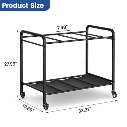 Black Yoga Mat Storage Rack Basket with Wheels, Floor-Standing Metal Yoga Mat Cart Workout Equipment for Foam Roller Dumbbells Kettlebells,in Gym,Fitness Classes, Yoga Studio & Home Gym