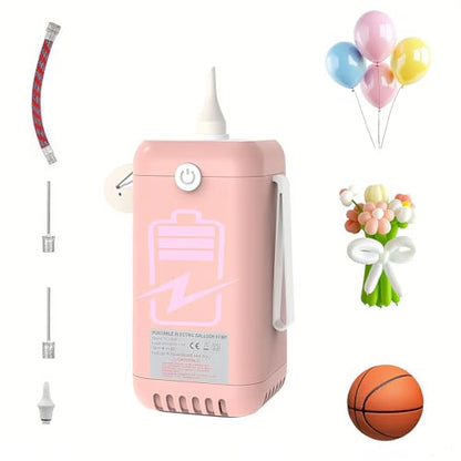 Balloon Pump Electric Air Pumps, 2-in-1 Electric Air Balloon Pump，Balloon Inflator for 260q,Foil, Latex Balloons and Sport Balls - style: Pink with Battery