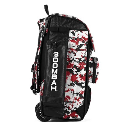 Boombah Catchers Superpack Hybrid Rolling Digital Camo Bat Bag - Multiple Colors - Wheeled & Backpack Version - color: Black/Red