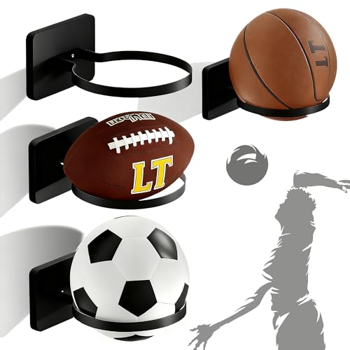 Basketball Holder Wall Mount — Ball Holder Wall Mount,Ball Storage Display Rack for Autograph Basketballs, Soccer/Volleyball Holder，Sports Accessories Organizer - color: Black-4Pack