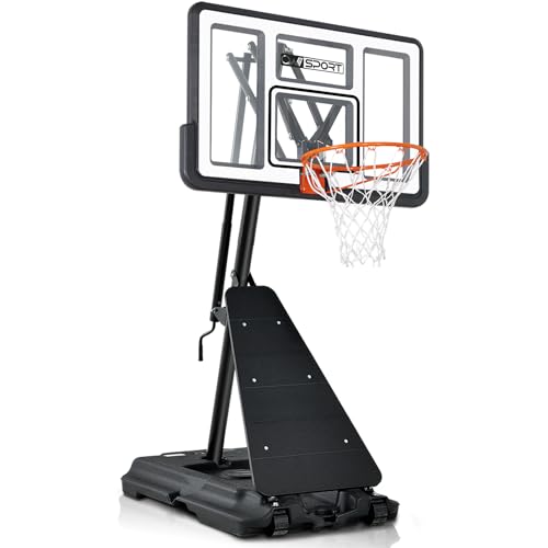 AWII SPORT Basketball Hoop Outdoor 40&44&48 Inch Impact Backboard, 5.3-10FT Height Adjustable Basketball Hoop Goal System with Portable Wheels for Adults - color: White, size: 44inch Backboard