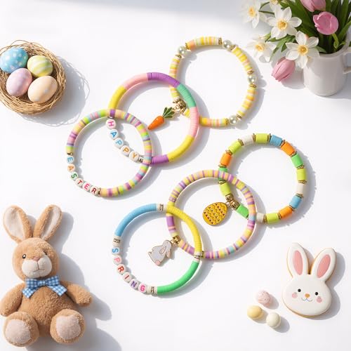 OHOME Easter Basket Stuffers for Teens - 6 Pack Bracelets for Women -Bunny Egg Gifts for Adults Kids Girls - Easter Dresses Outfit Shirts | Bunny Egg Fillers Decorations Decor Party Supplies - style: Easter
