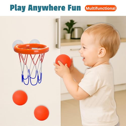 Bath Toys – Bathtub Basketball Hoop for Toddler | Bath Toys for Kids with 4 Mold-Free Balls and Strong Suction Cups Basketball Hoop | Toddler Shower Toys and Fun Bathtub Toys for Boys and Girls